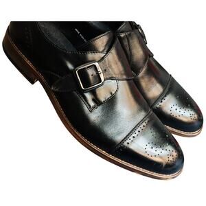 Johnston Murphy Black Leather Monk Strap Cap Toe Dress Shoe Men 8.5 Memory Foam